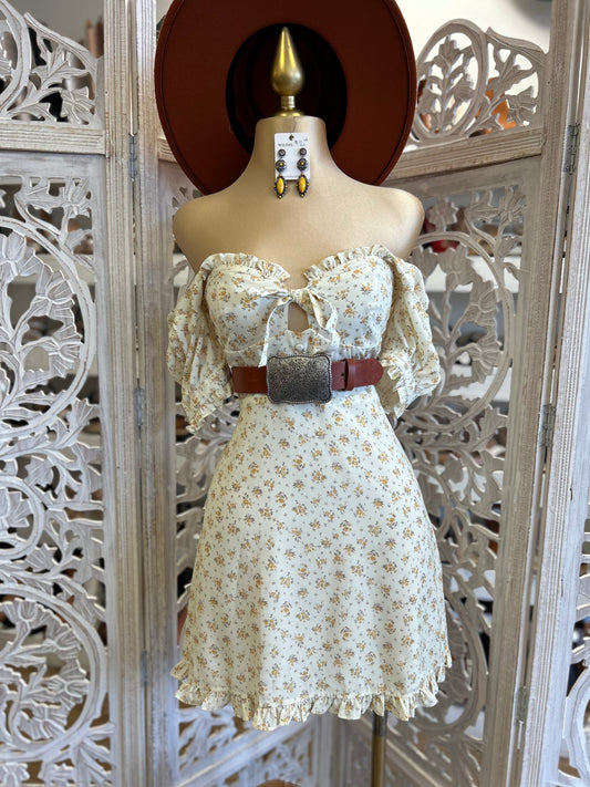 Yellow Floral Keyhole Dress- Not Stretchy