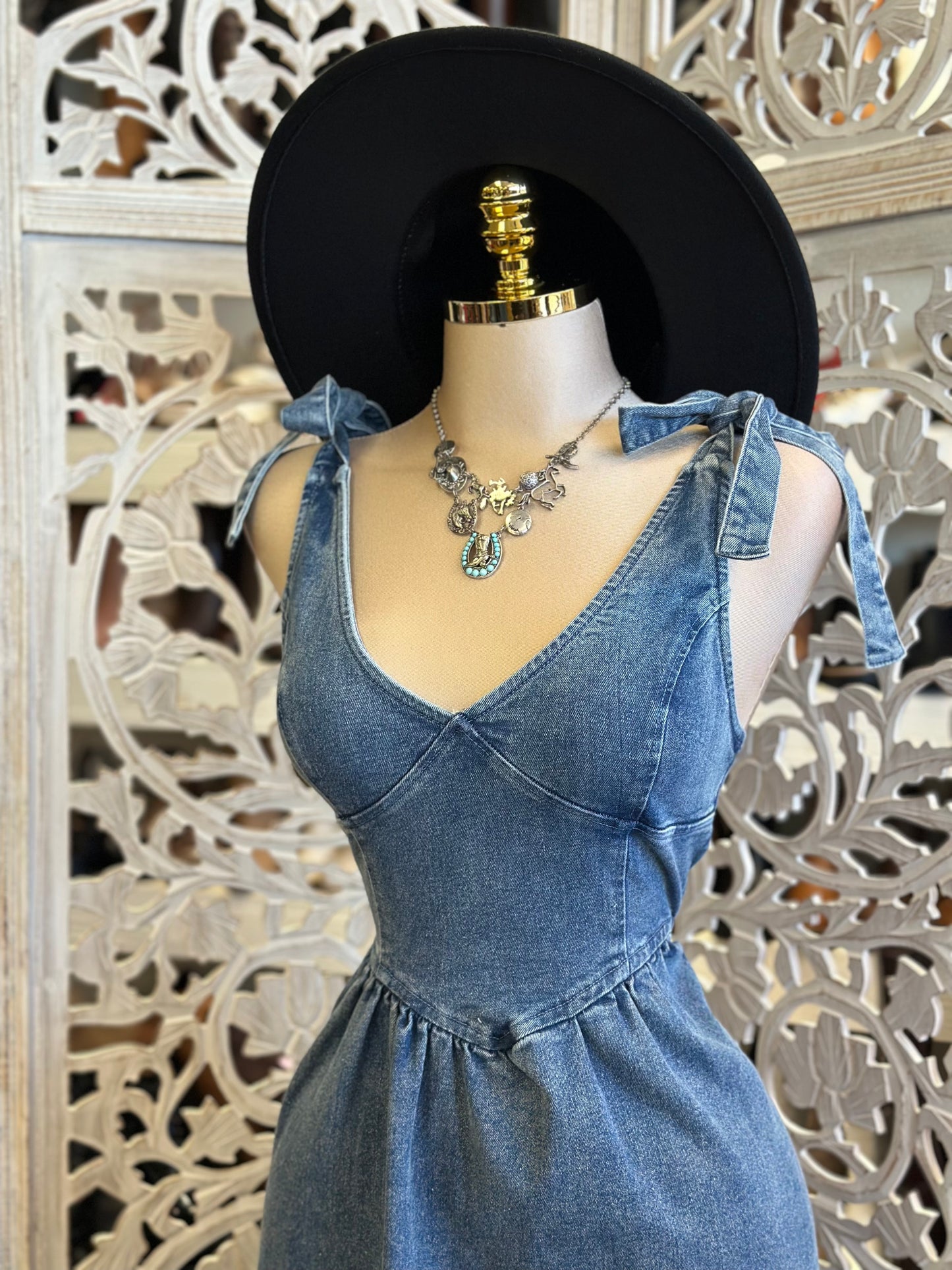 Jean Ribbon Strap Midi Dress-Estira, Stretchy