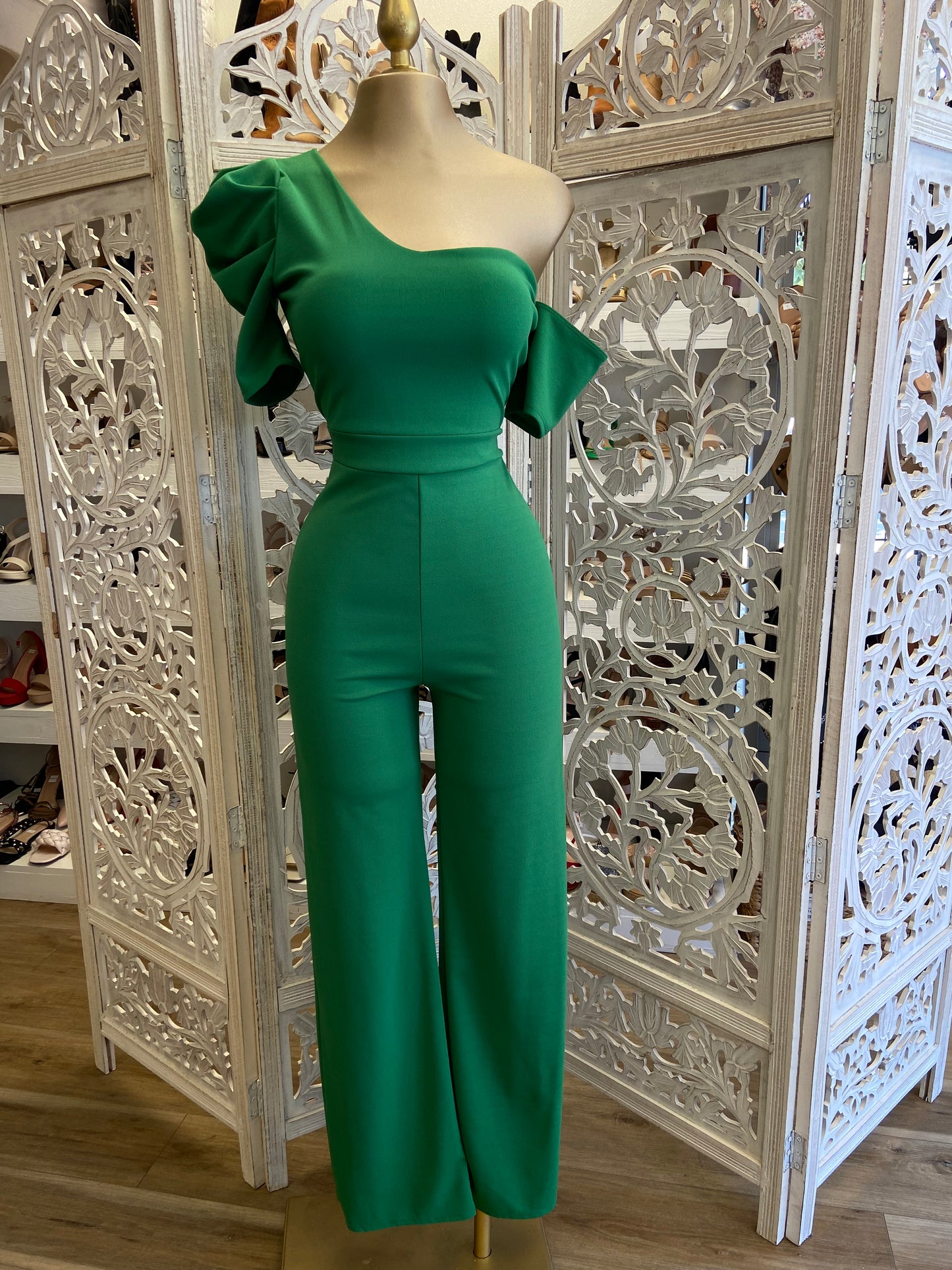 Green Puff Sleeve Jumpsuit