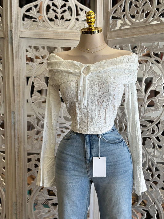 Corset Lace Off Shoulder Top- Estira, Stretchy