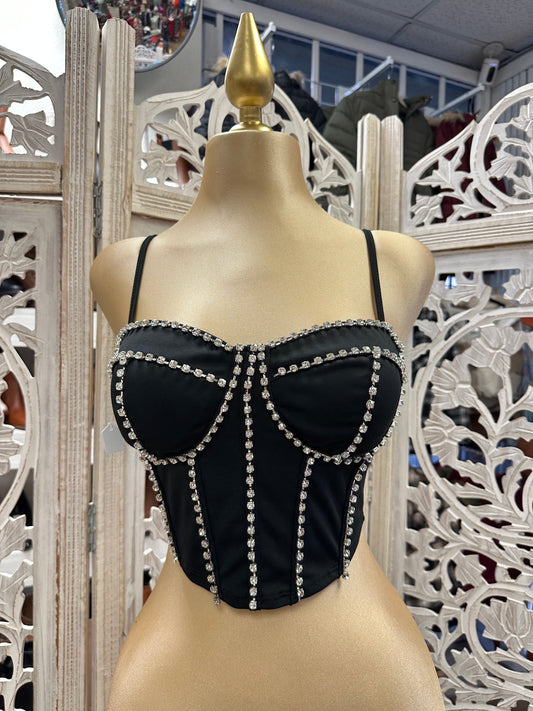 Black Bedazzled Crop Top