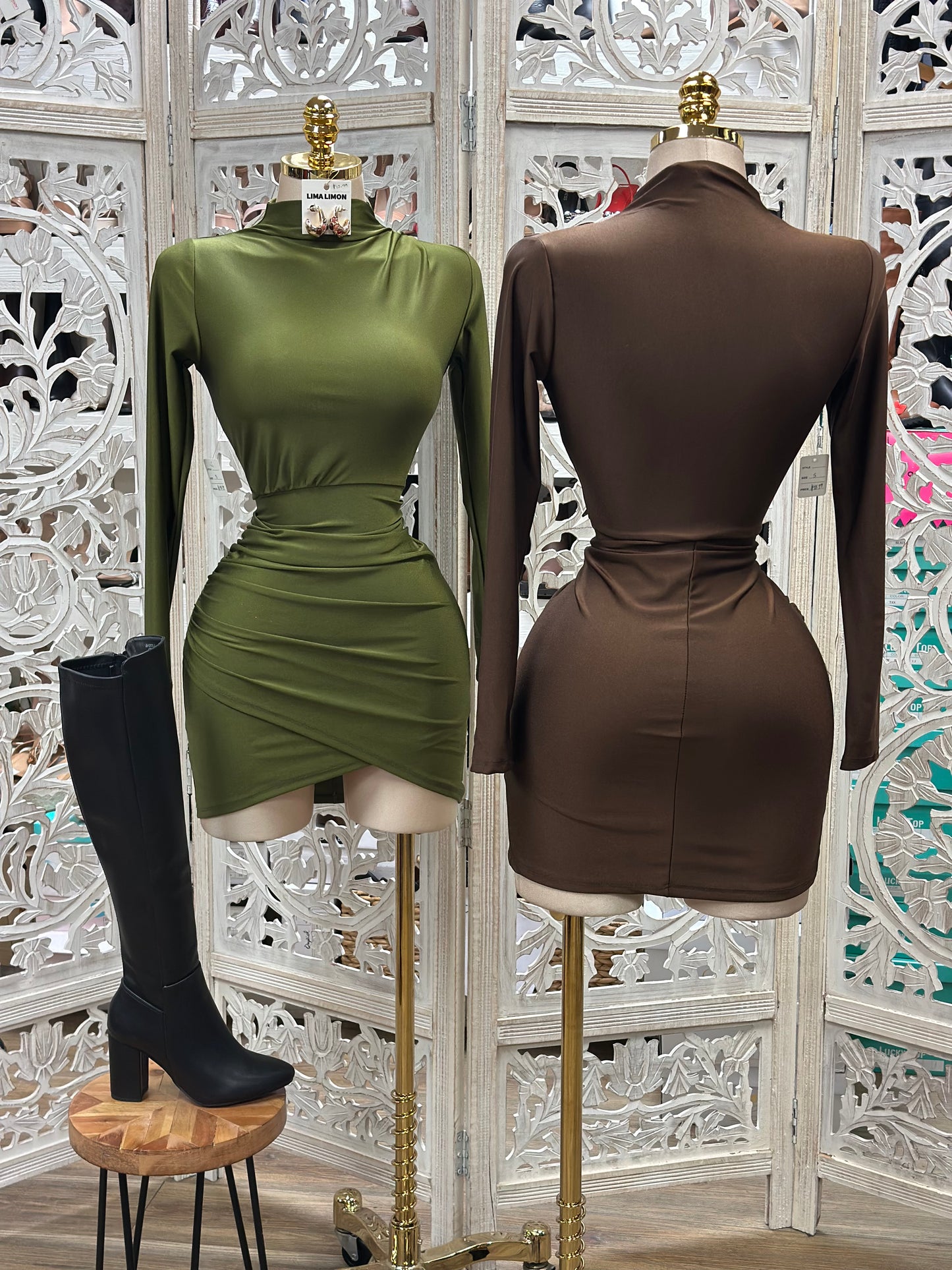 Wrapped Long Sleeve Mini Dress- Stretchy,Estira