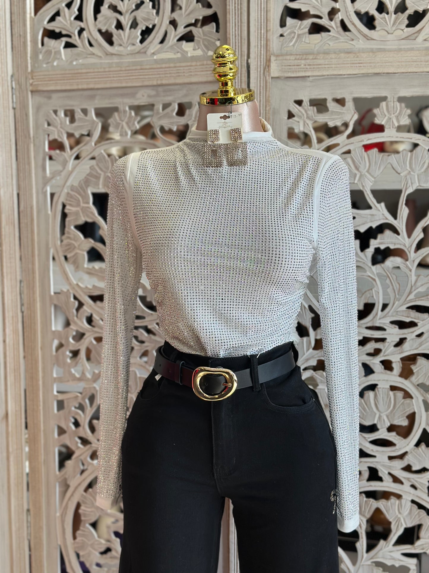 Shimmery Rhinestone Top- Estira, Stretchy