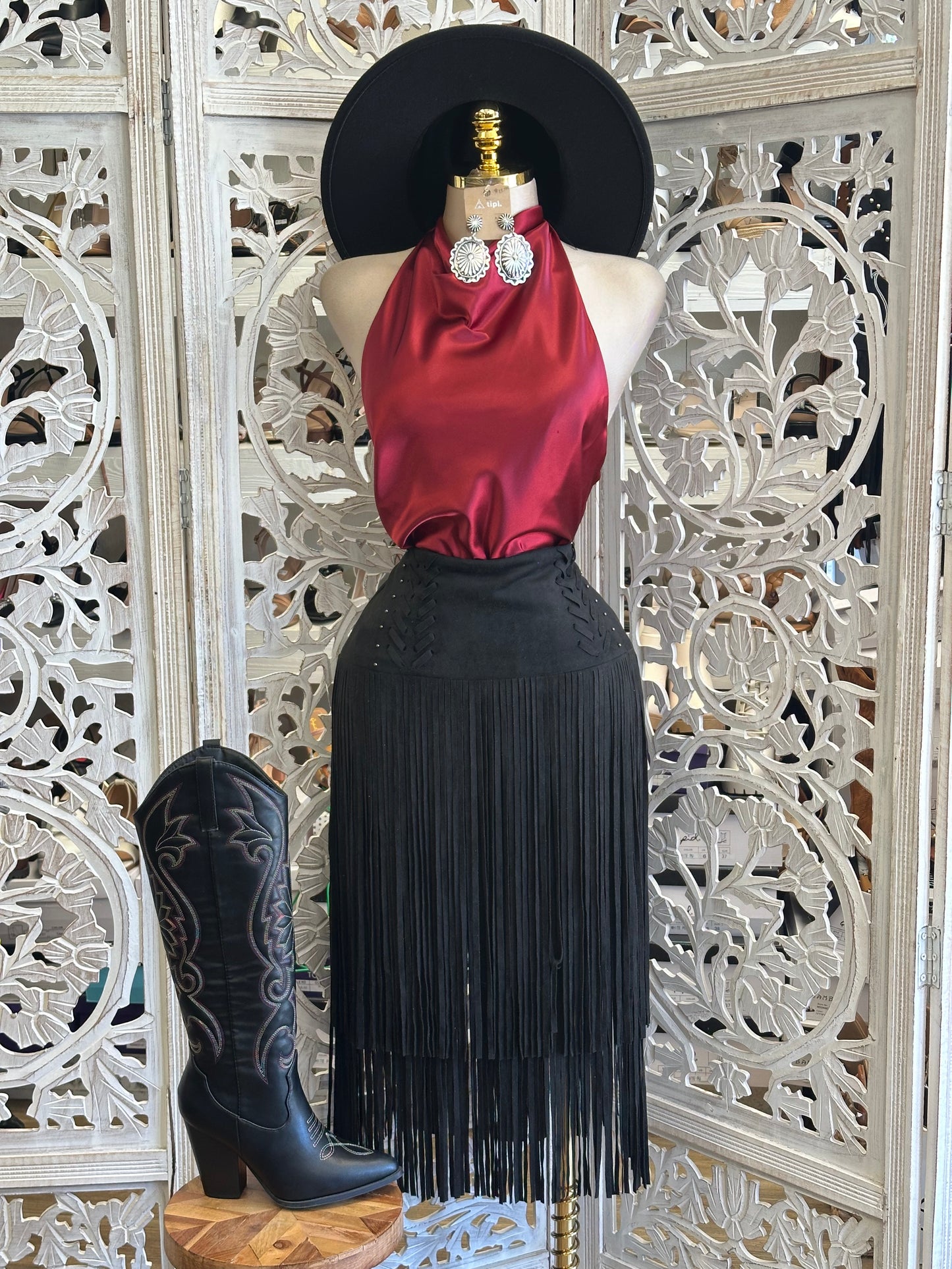 Black Desert Darling Fringe Skirt - Estira, Stretchy