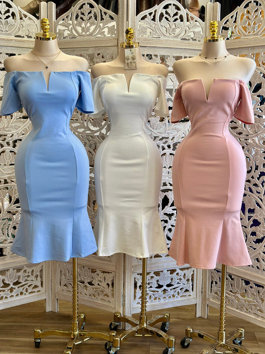 Off Shoulder Fitted Dress - Estira, Stretchy