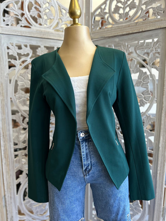 Hunter Green Zipper Pocket Blazer- Slightly Stretchy