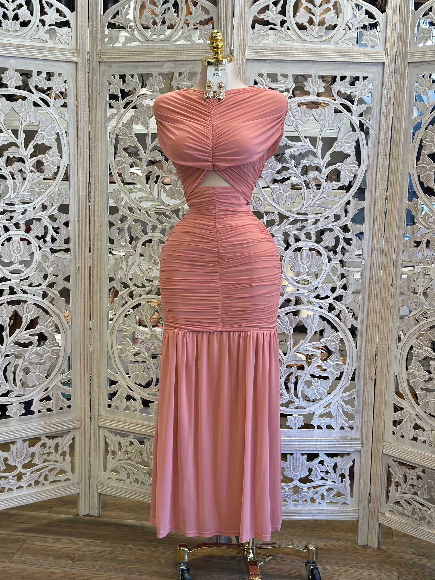 Guava Ruched Covered Evening Dress- Stretchy ,Estira