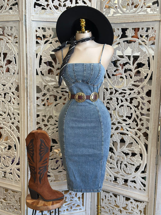 Denim Stitch Line Dress-No Estira, Not Stretchy