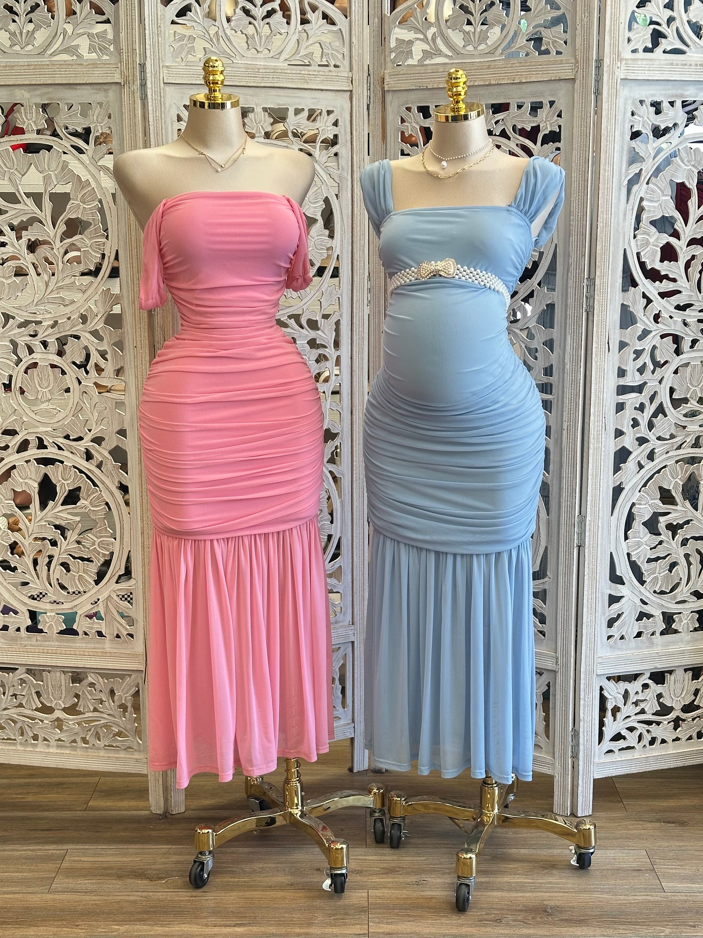 Off Shoulder Ruched Dress -Estira, Stretchy