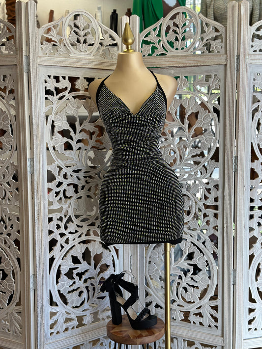 Rhinestone Cowl Mini Dress