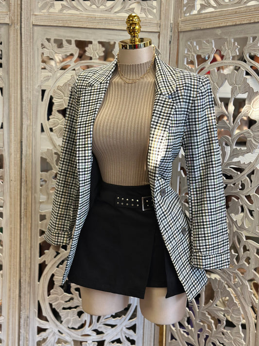 Black Mini Plaid Coat