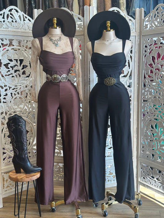 Draped Wide Leg Jumpsuits-Stretchy, Estira