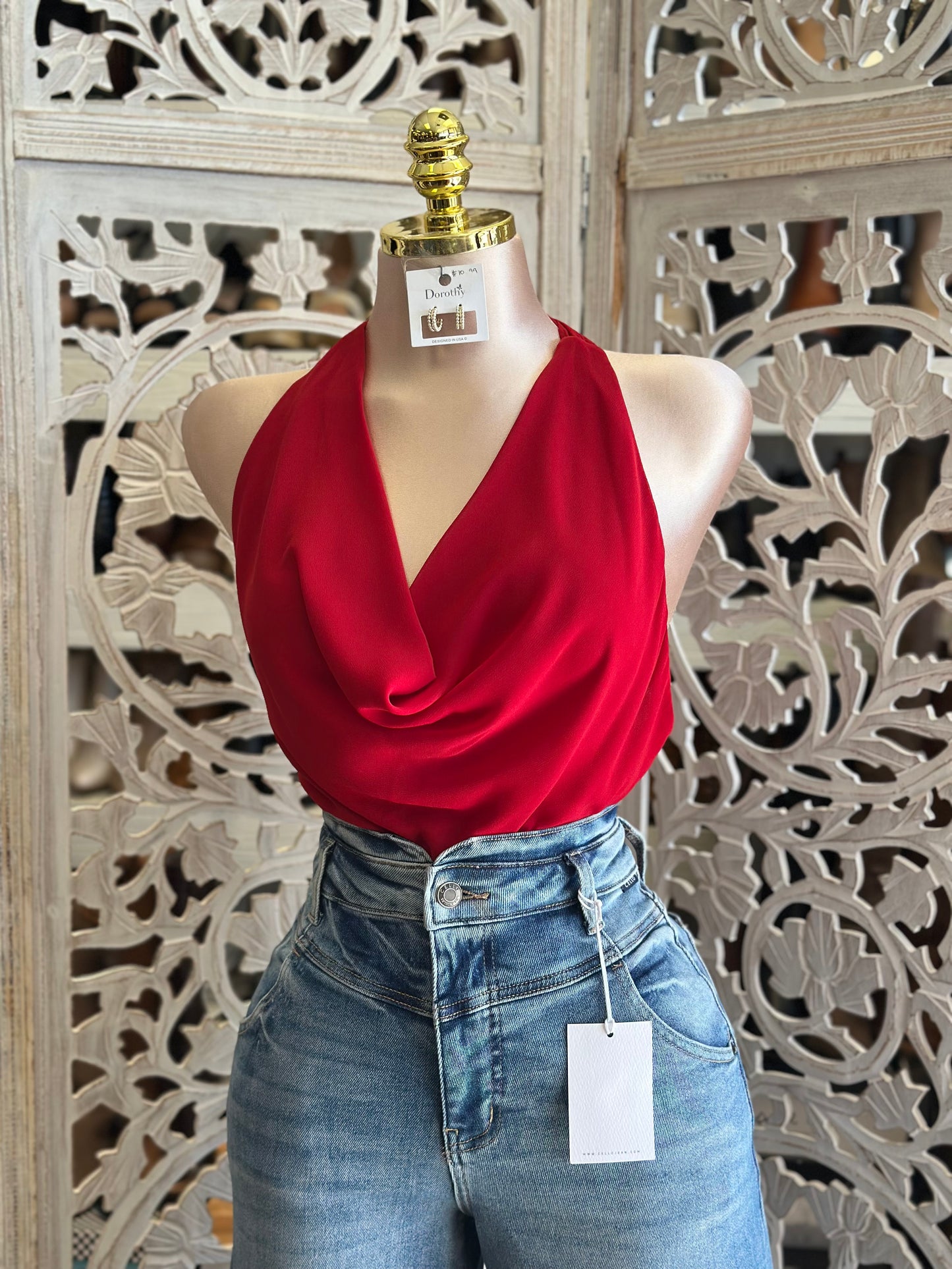 Draped Open Back Top- Estira, Stretchy