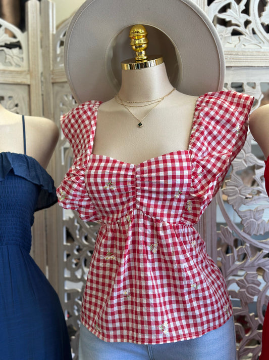 Flower Gingham Blouse - No Estira, Not Stretchy