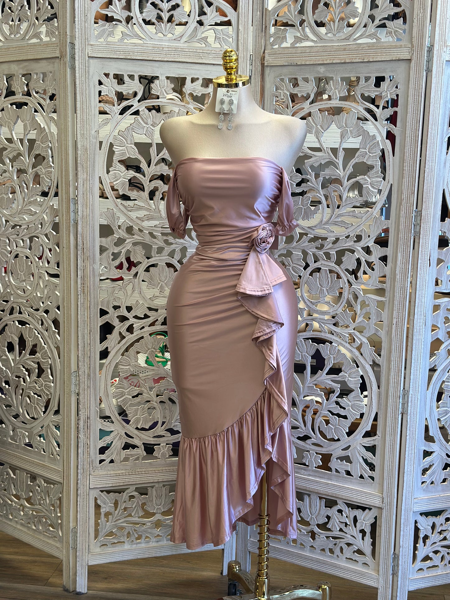 Rose Gold Cocktail Dress- Estira, Stretchy