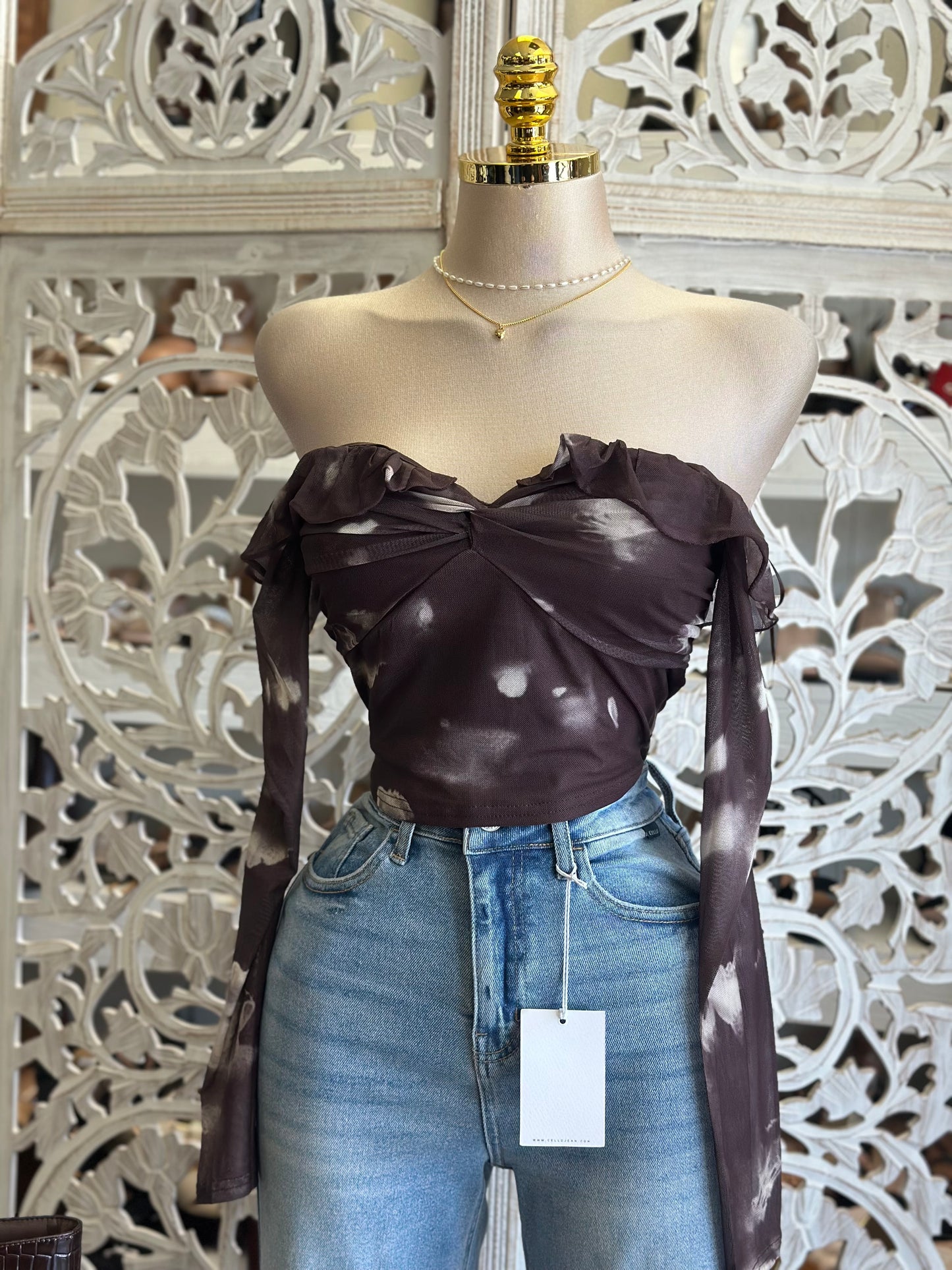 Off Shoulder Brushed Blouse- Estira, Stretchy