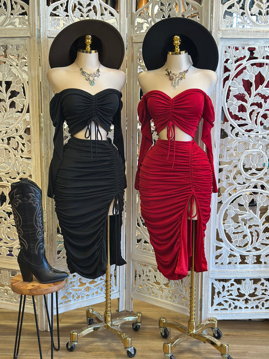 Ruched Off Shoulder Set- Stretchy,Estira