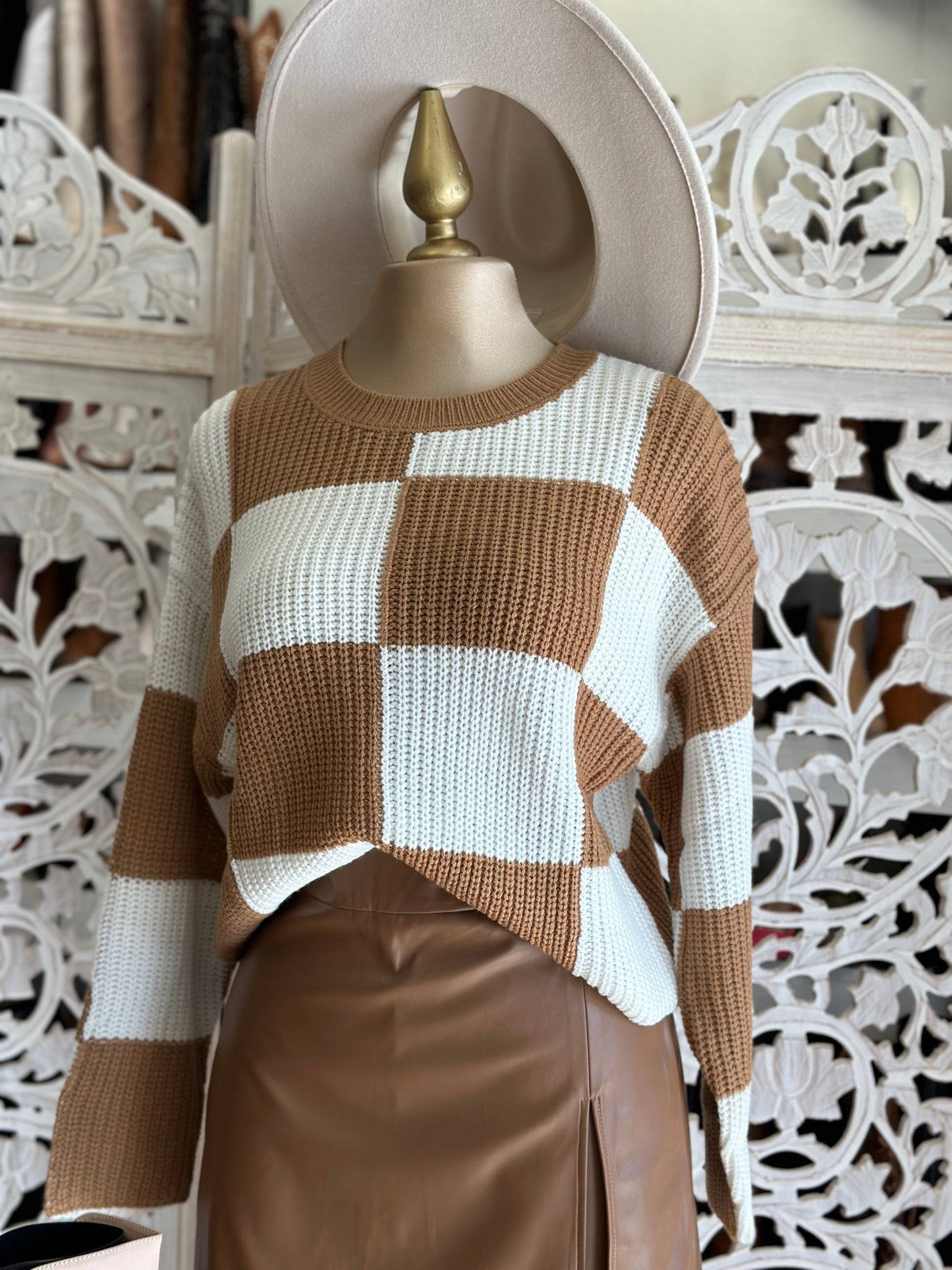 Brown Checkered Sweater