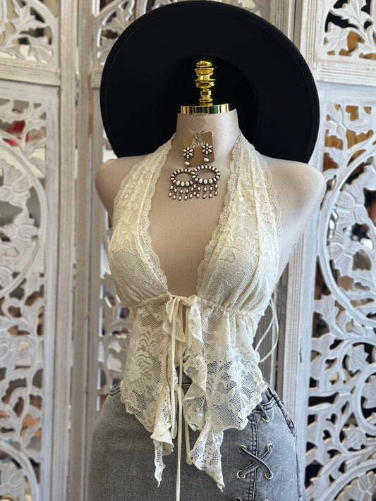Ivory Split Lace Blouse - Estira Poco, Slightly Stretchy