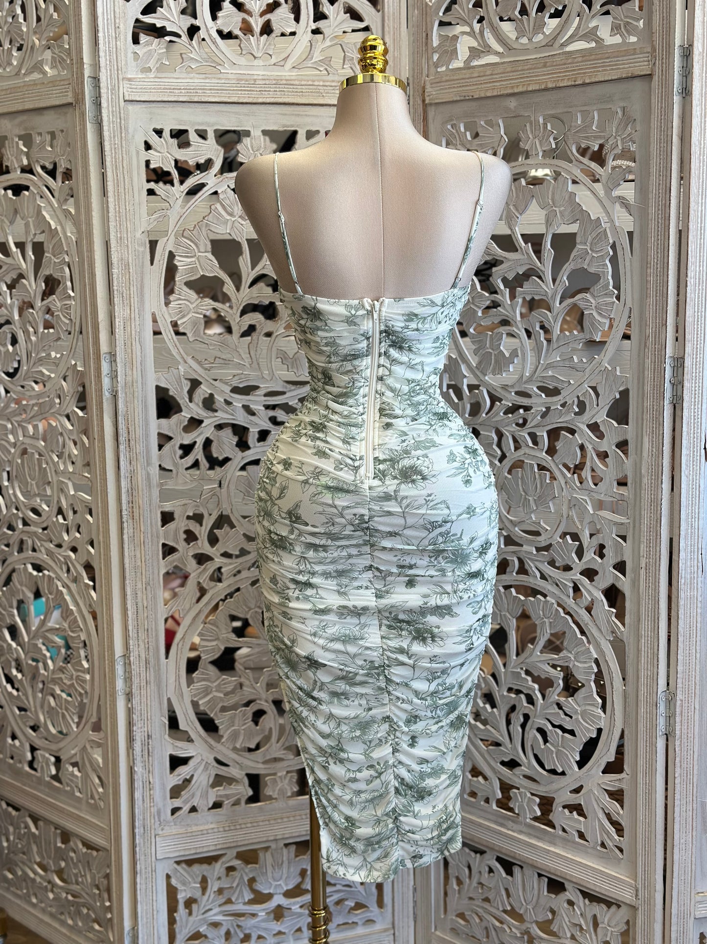 Sage Floral Cami Midi Dress - Estira, Stretchy