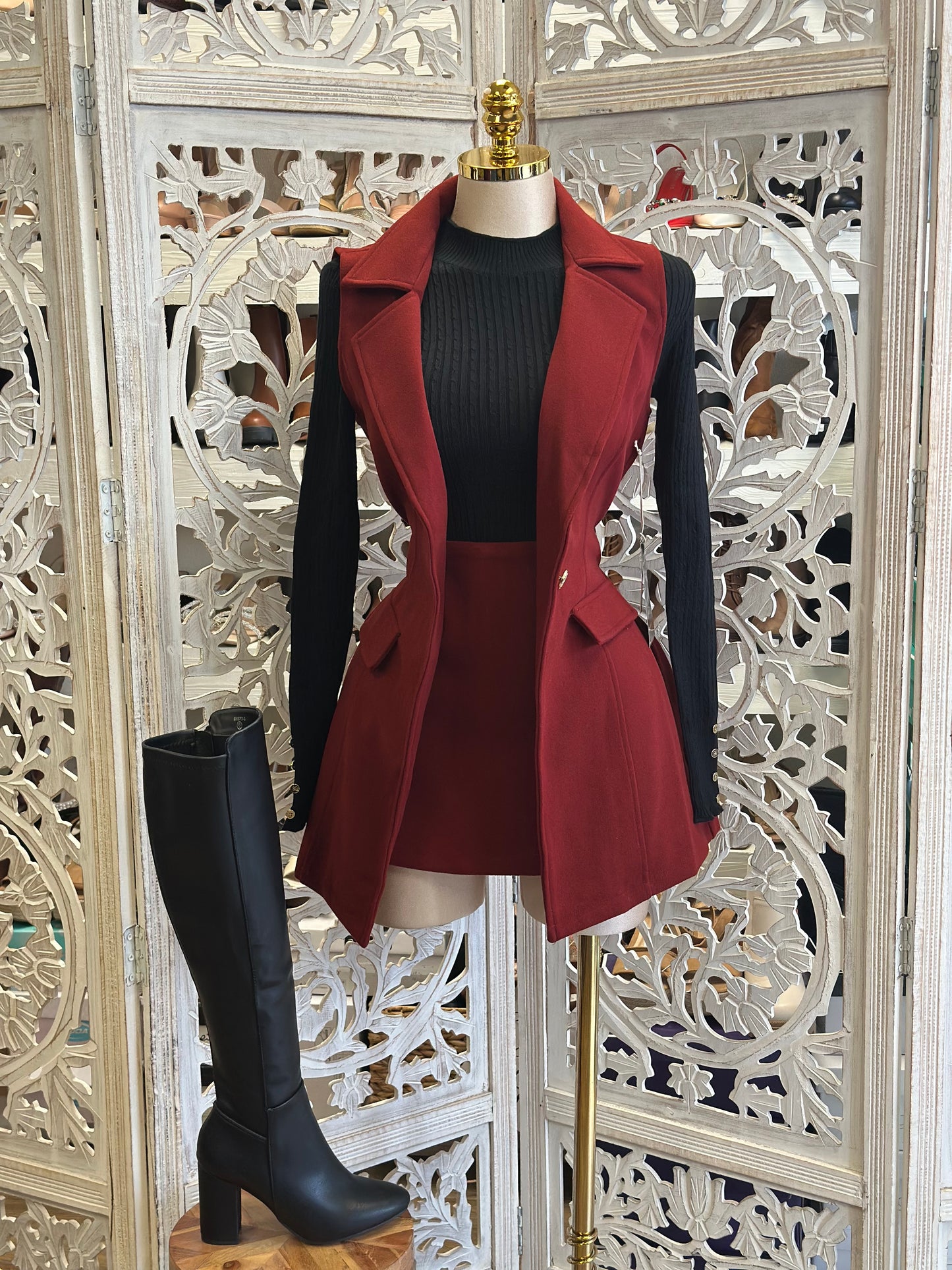 Burgundy Blazer and Skort Set- Estira,Stretchy