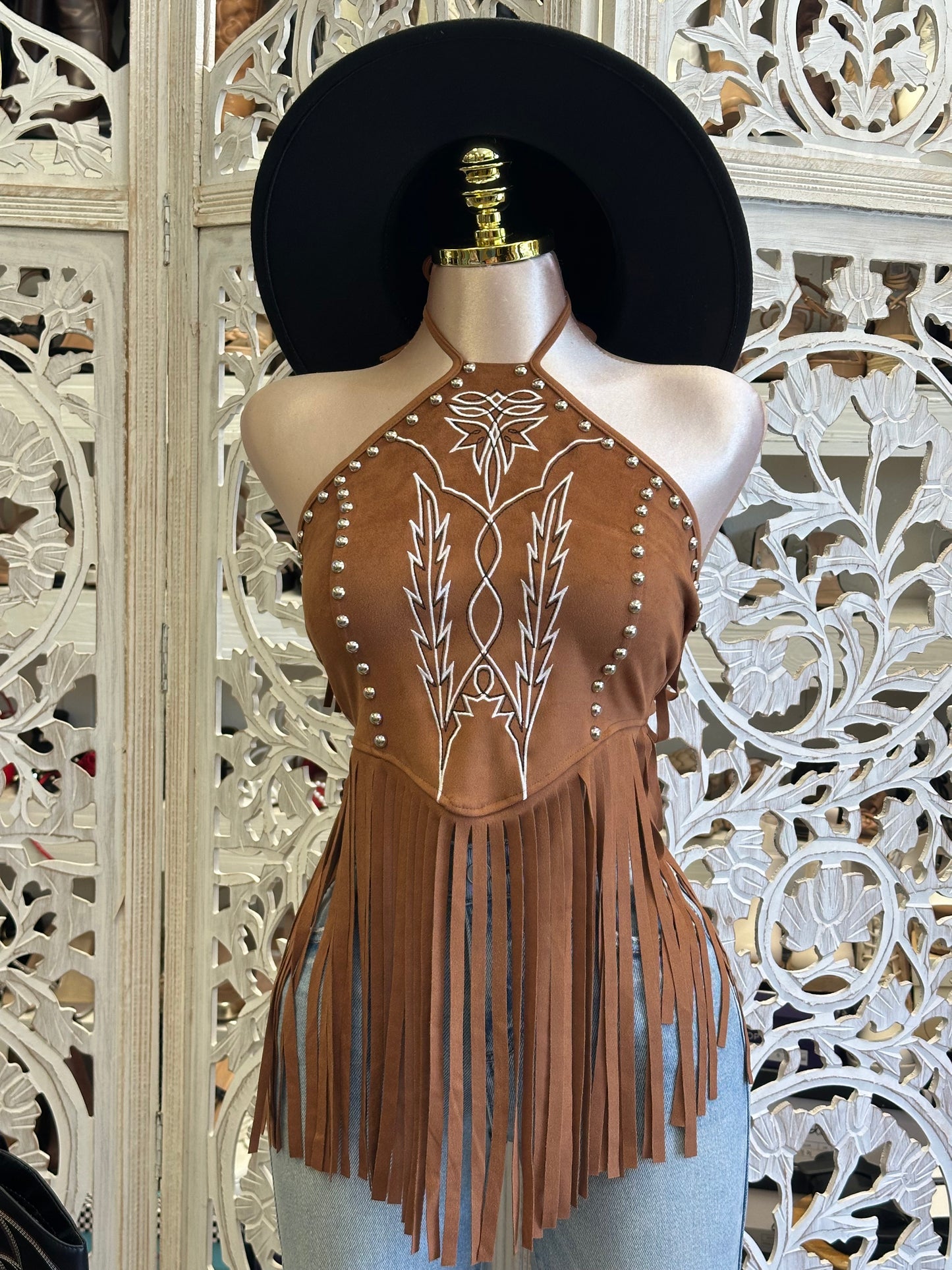 Brown Western Fringe Top