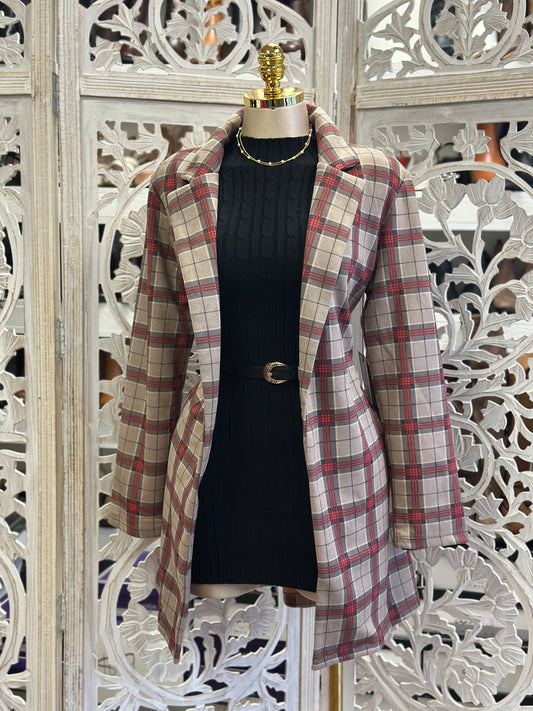 Reddish Plaid Coat- Stretchy