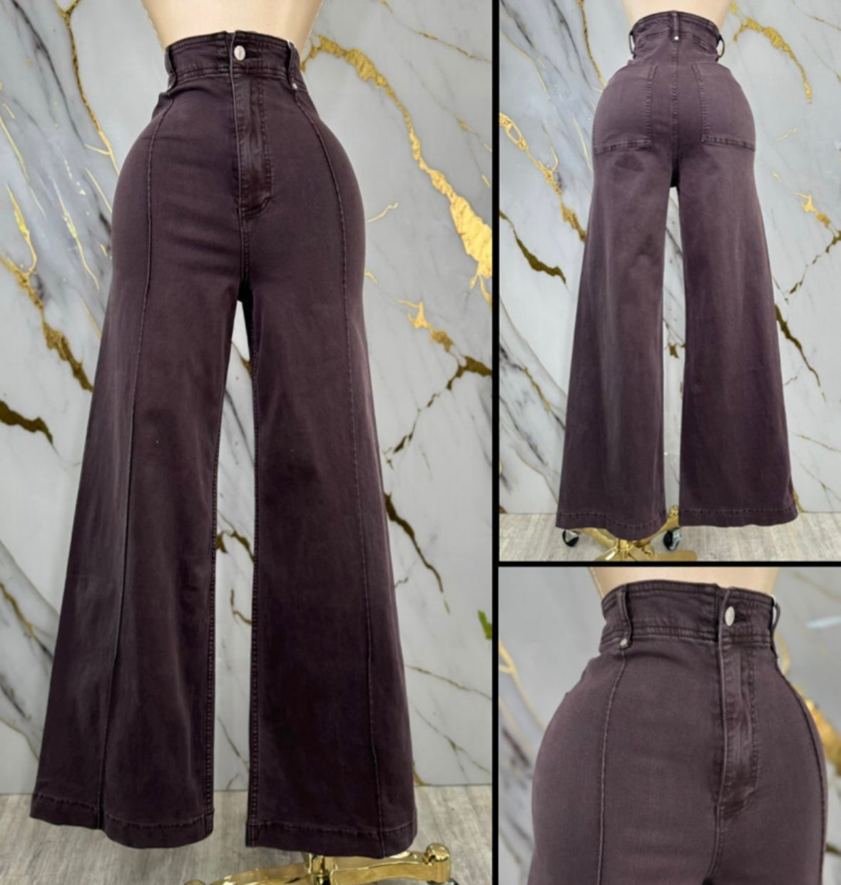 Ultra High Rise Wide Brown Washed Jeans - Stretchy, Estira