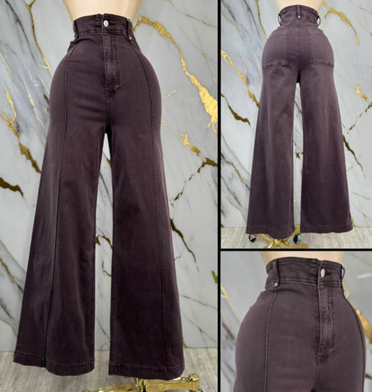 Ultra High Rise Wide Brown Washed Jeans - Stretchy, Estira