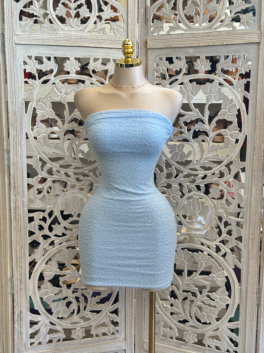 Embellished Light Blue Mini Dress- Stretchy, Estira