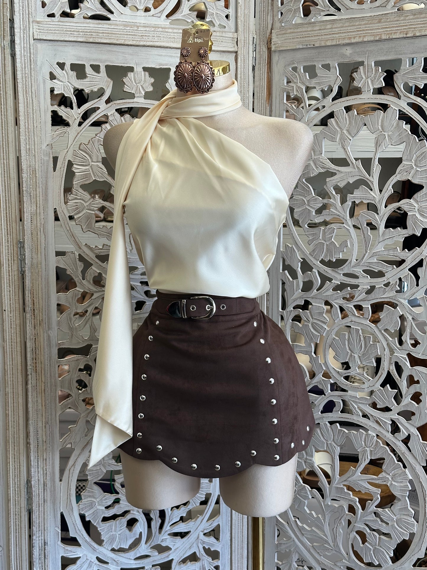 Ivory Hour Satin Scarf Top