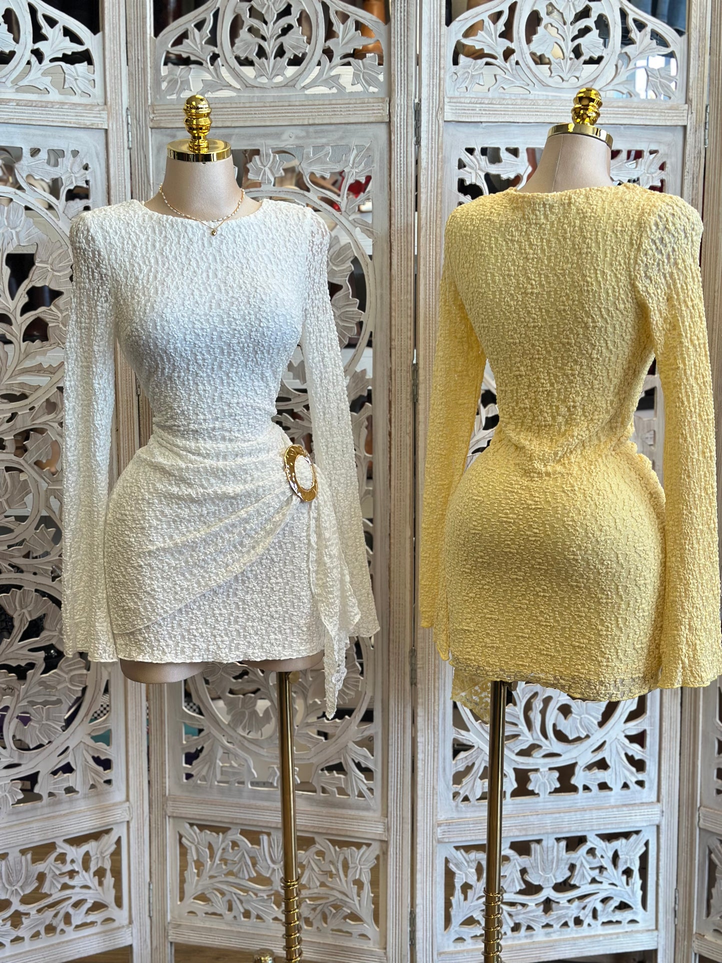 Brass Lace Mini Dress-Stretchy,Estira