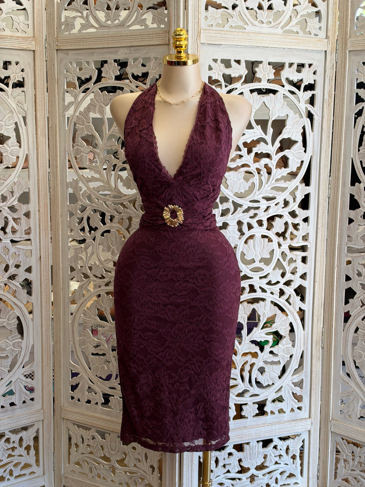 Amara Brooch Midi Dress- Estira , Stretchy