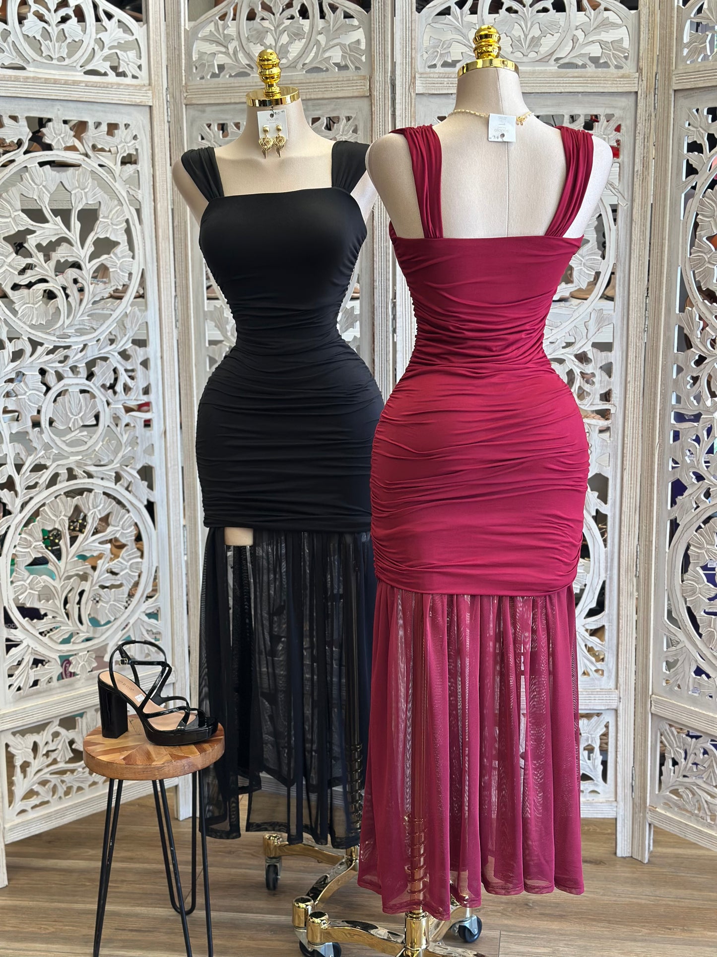 Square Neck Sheer Bottom Dress - Estira, Stretchy