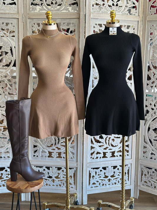 Ribbed Sweater Mini  Dress- Stretchy,Estira