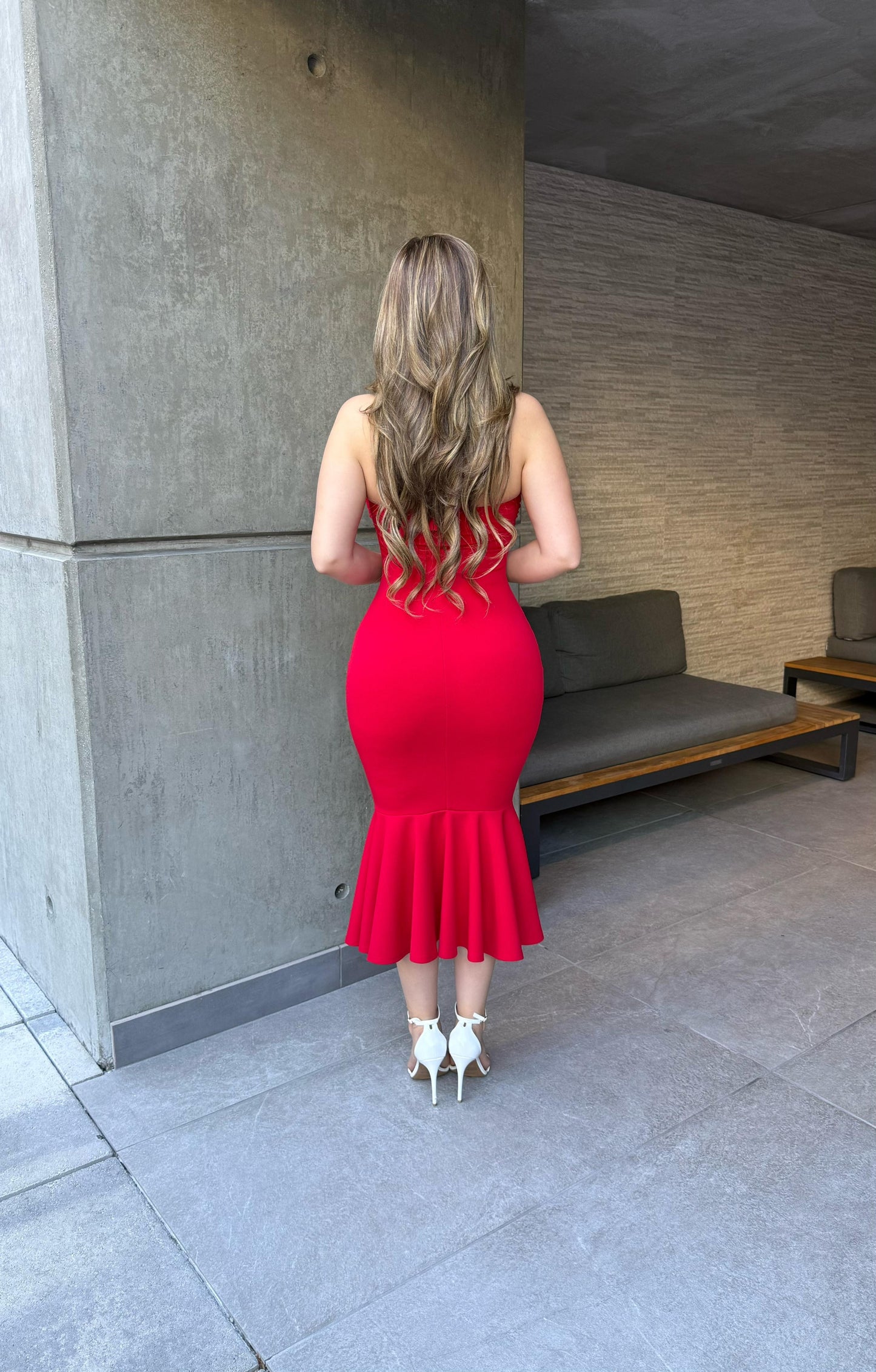 Heart line Mermaid Midi Dress - Estira, Stretchy
