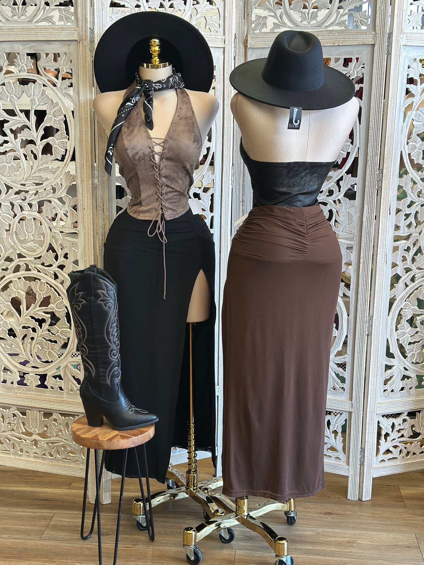 High Slit Ruched Skirt-Estira, Stretchy