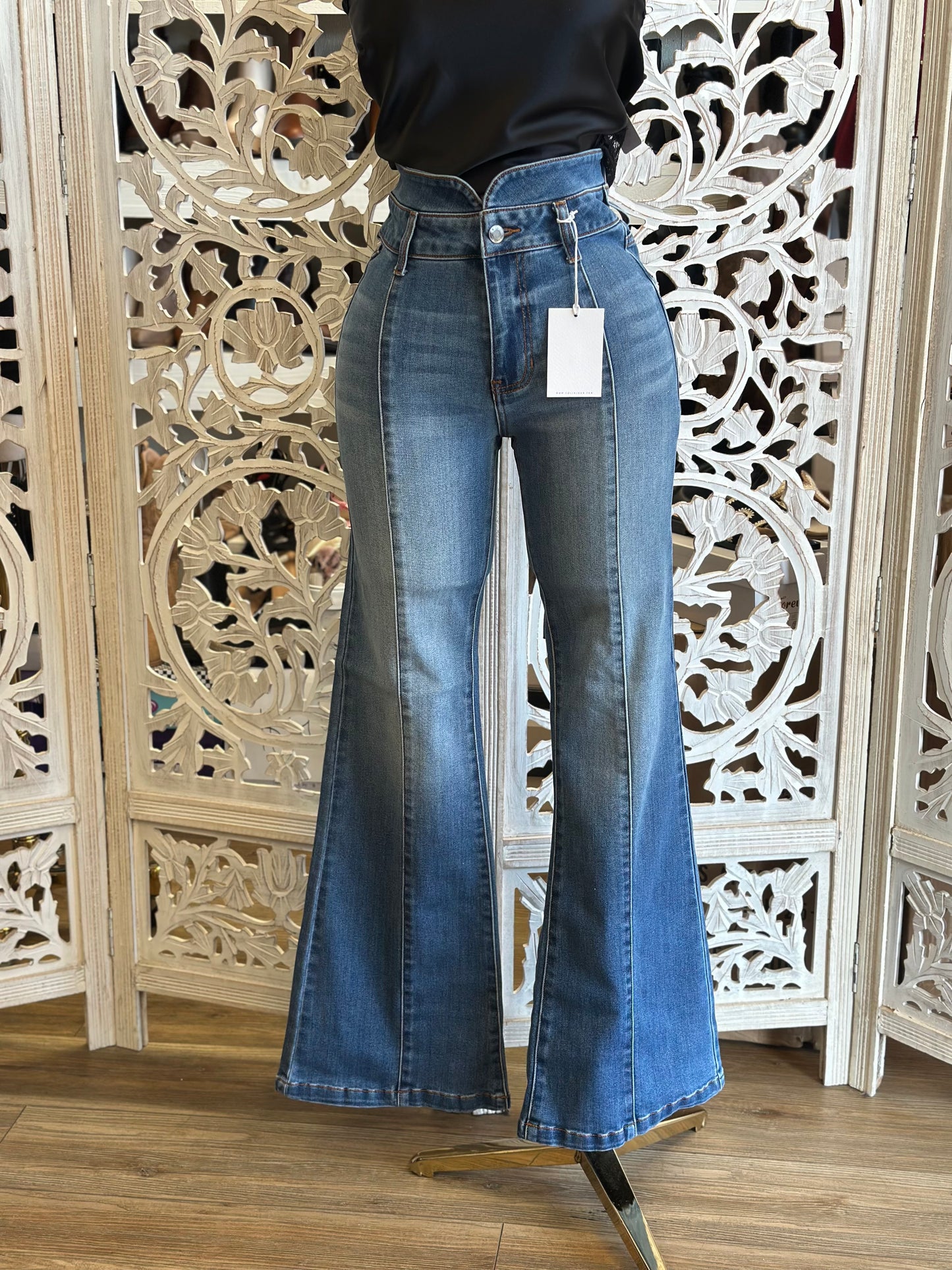 Super High Rise Denim  Flare Leg Jeans - Stretchy, Estira