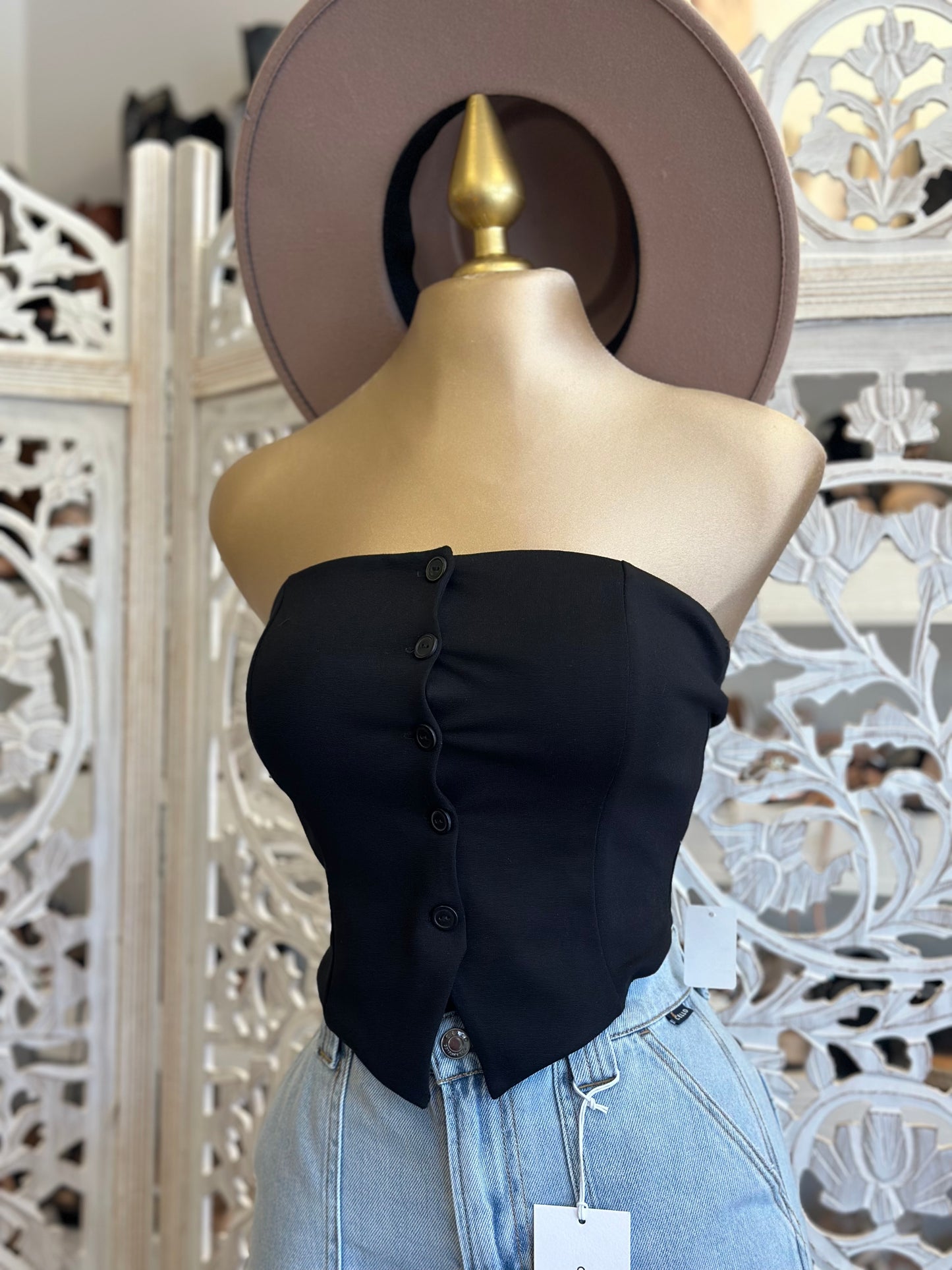 Button Strapless Top- Stretchy, Estira