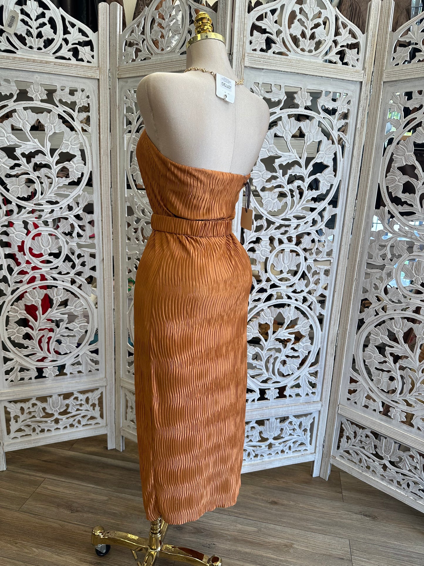 Brick Pleated Midi Dress- Stretchy, Estira