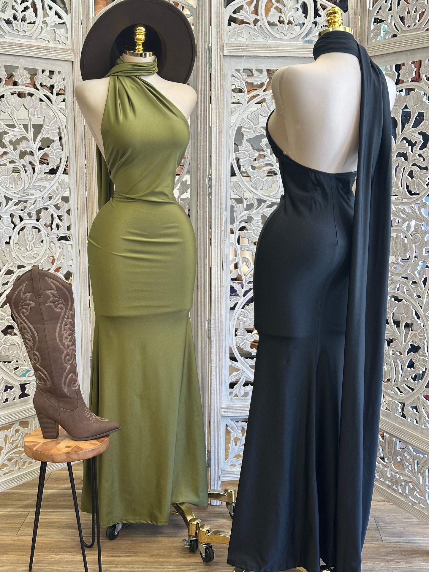 Scarfed Evening Dress- Stretchy ,Estira