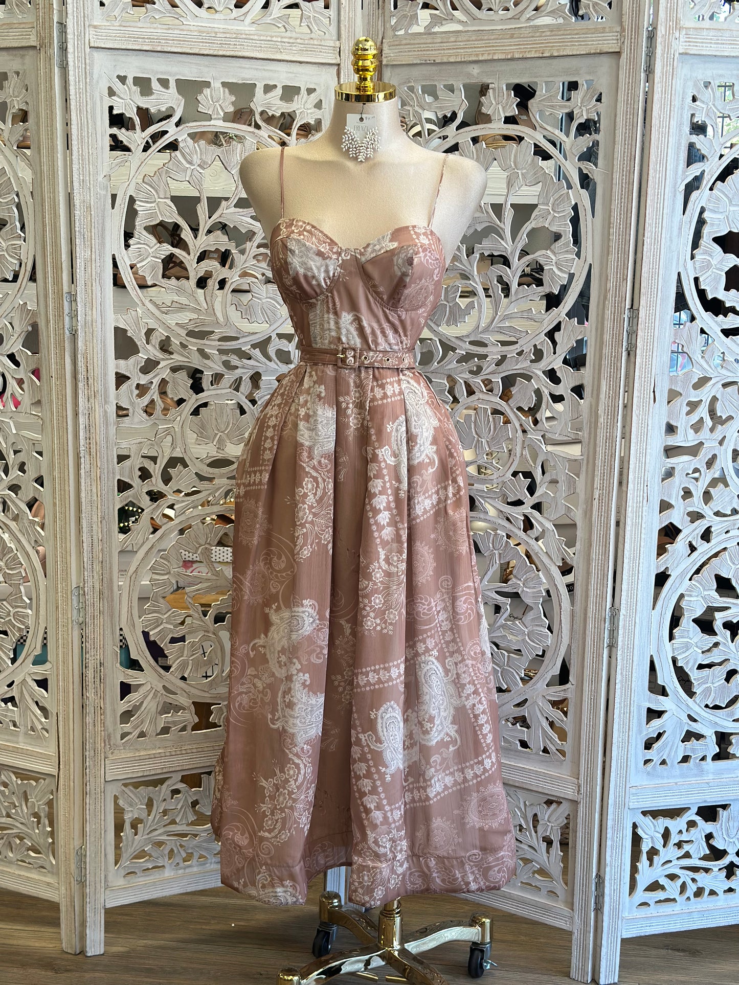 Dusty Rose Rodeo Midi Dress- Slightly Stretchy, Estira Poco