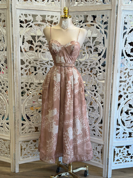 Dusty Rose Rodeo Midi Dress- Slightly Stretchy, Estira Poco
