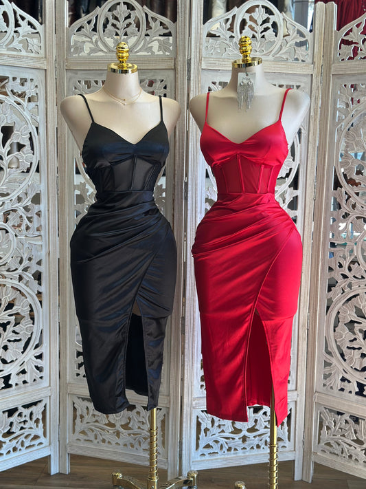 Mesh Corset Satin Dress- Stretchy,Estira