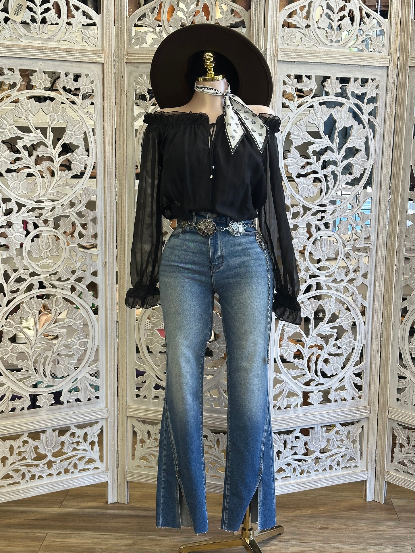 Bell Sleeve Black Off Shoulder Blouse