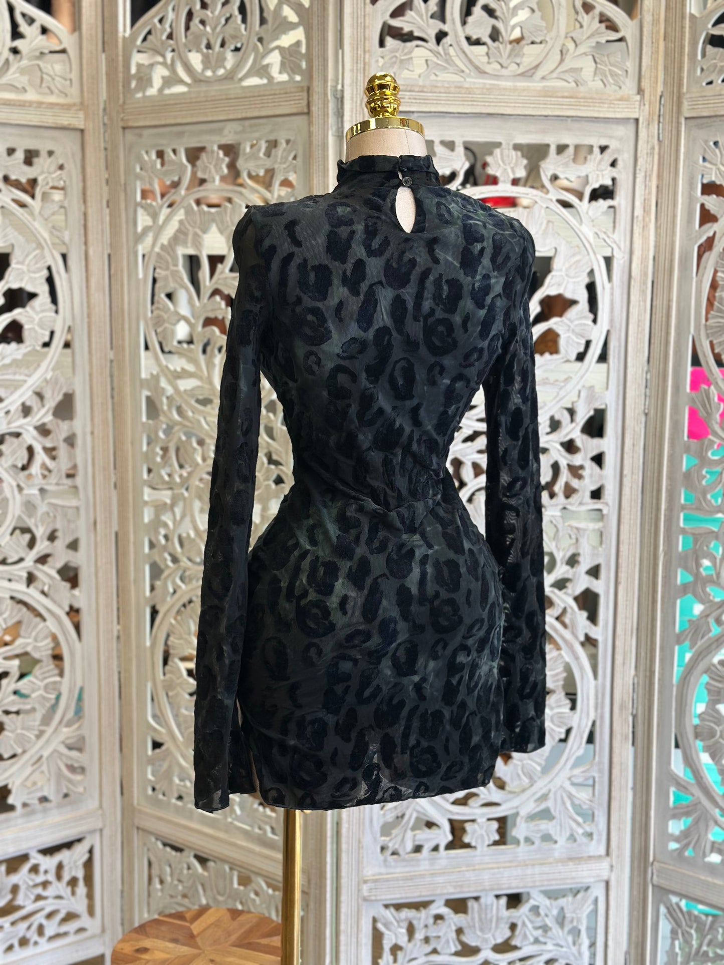 Black Leopard Velvet Mini Dress- Stretchy,Estira