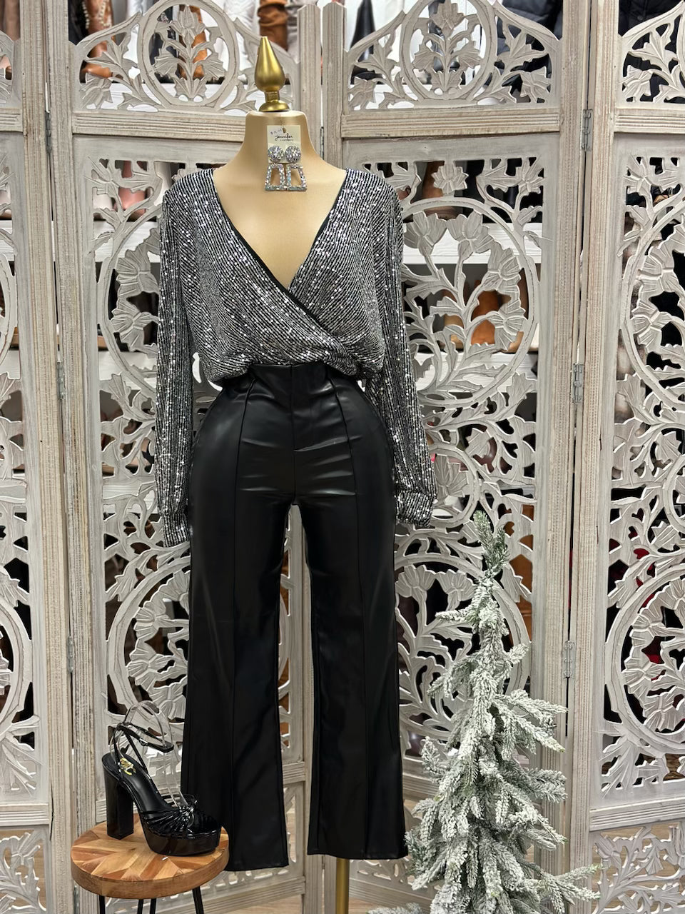 Faux Leather Black Flare Pants