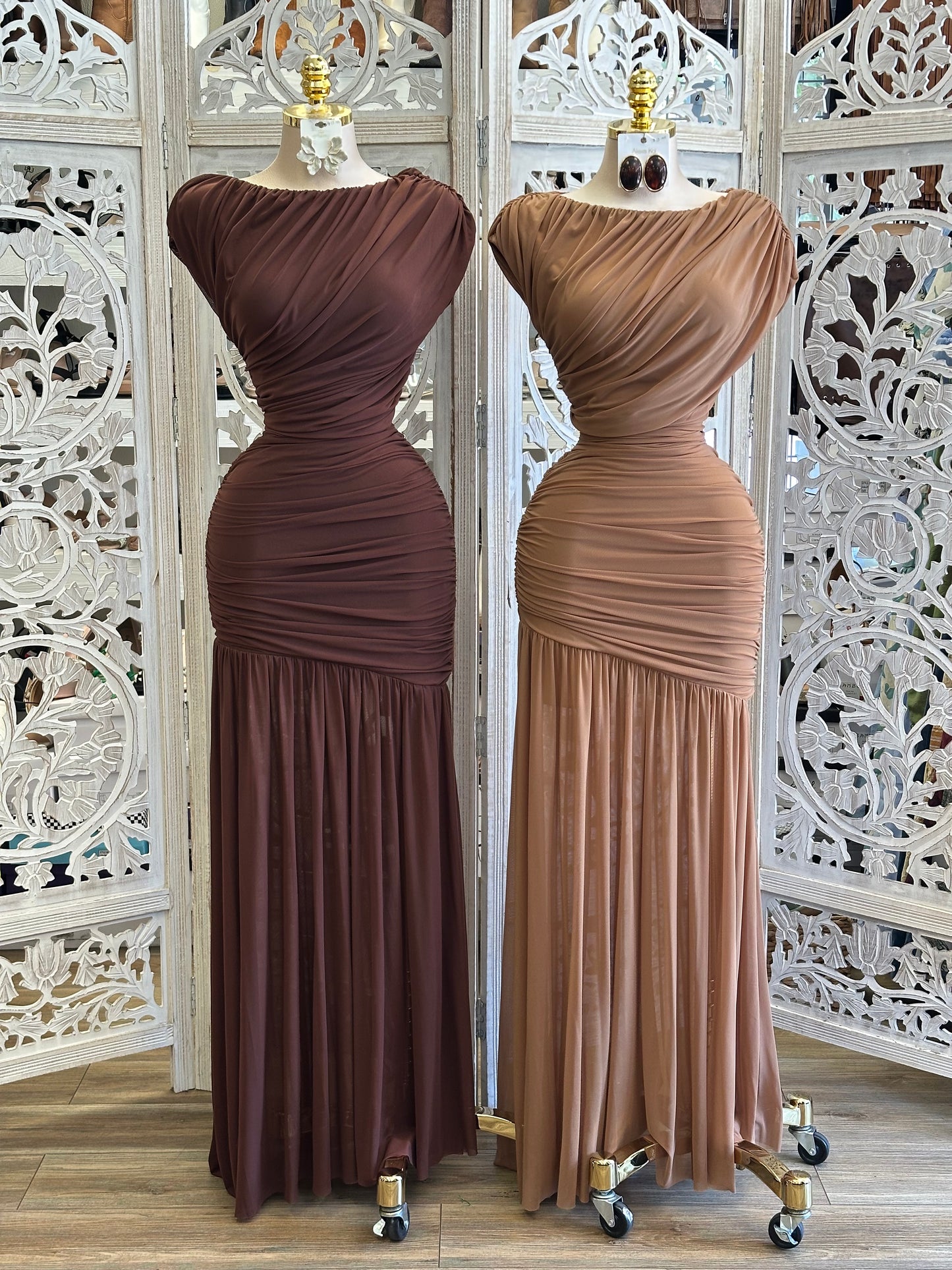 Wrapped Boatneck Maxi Dress- Stretchy, Estira