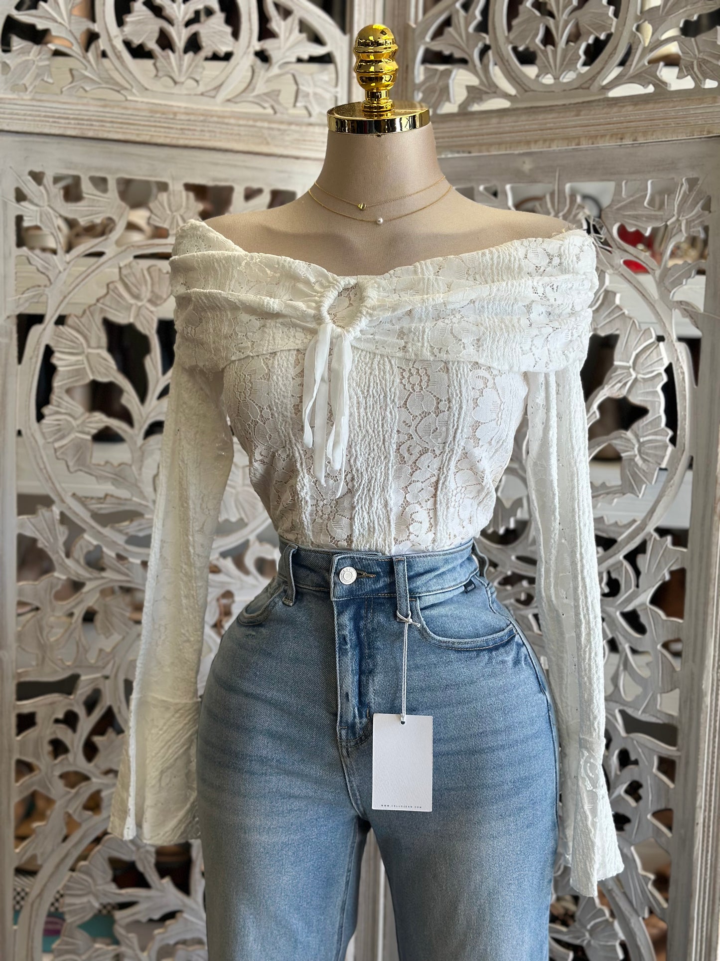 Corset Lace Off Shoulder Top- Estira, Stretchy