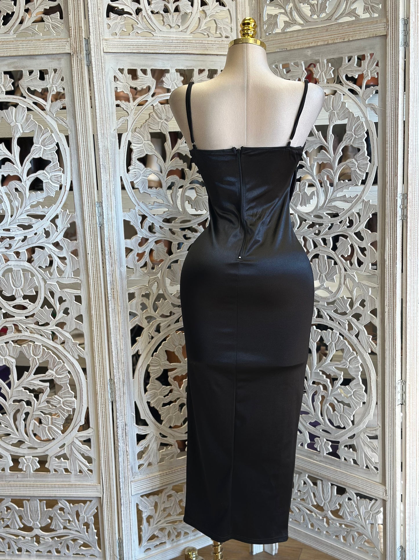 Rhinestone Bow Black Dress- Stretchy,Estira